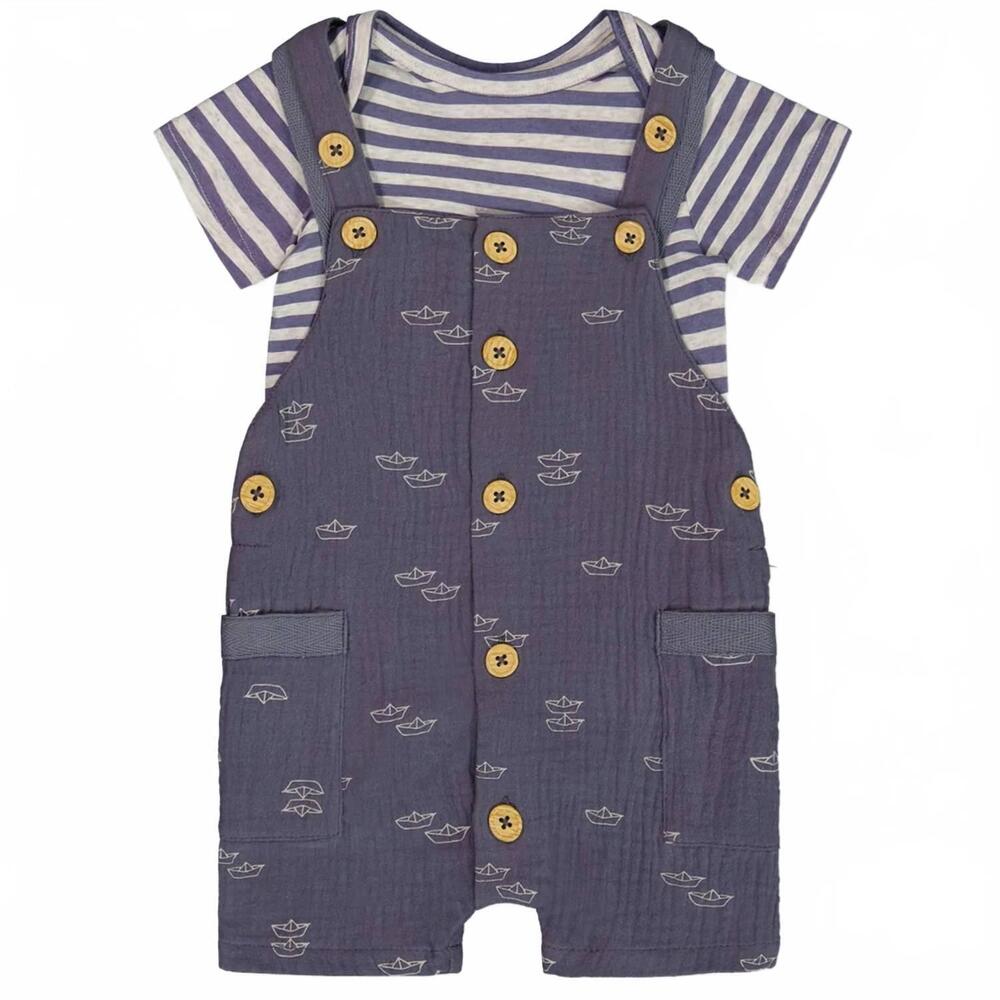 NEW DEUX PAR DEUX kids' paper boats shortall set in blue